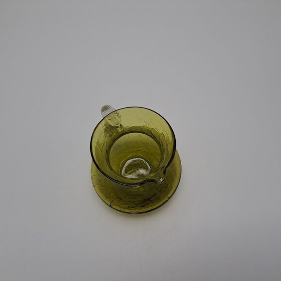 Pilgrim Green Crackle Glass Pitcher Clear Ribbed Applied Handle - Picture 7 of 9